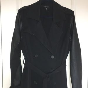 Two tone Winter Coat with Faux Leather Sleeves